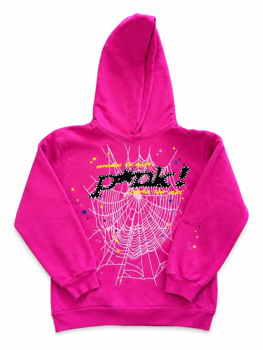 Girls' Fuchsia Graphic Pullover Hoodie with Spiderweb Detail